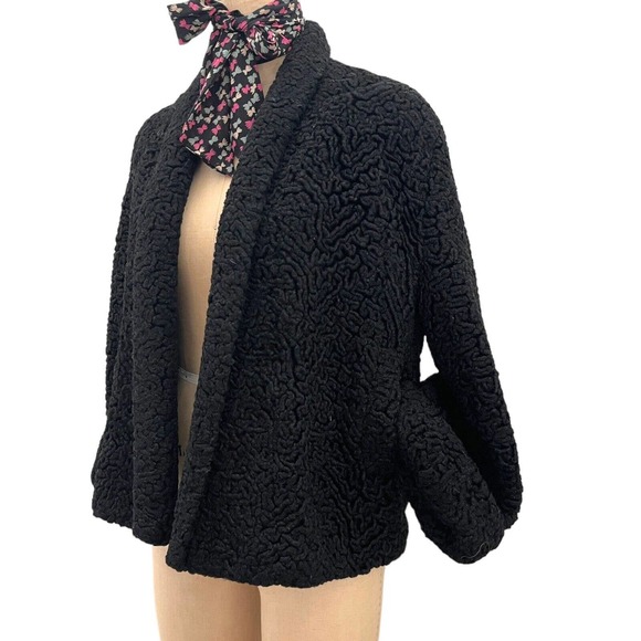 Vintage Woman's‎ Coat Swing Curly Crop Persian Lamb Jacket Small